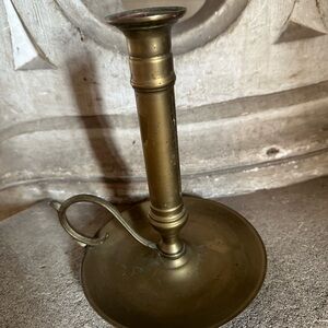 Vintage French Brass Candle Holder with Wide Base and Handle